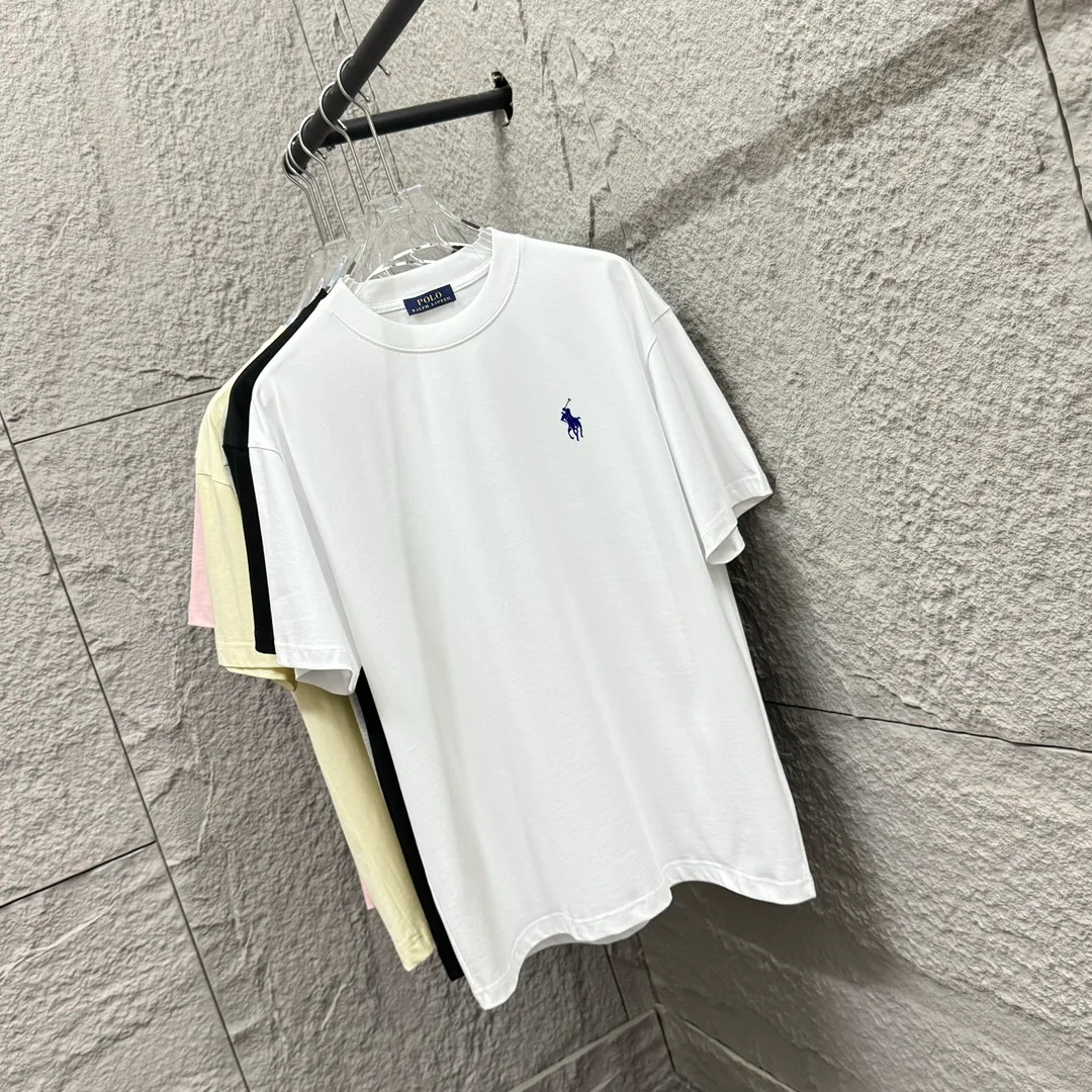 🅿️180 Polo Ralph Lauren 2025 spring and summer new style Classic pony embroidery Customized double yarn plain cotton fabric Short-sleeved T-shirt Uniform for men and women Size: S (90-130 pounds) M (120-150 pounds) L (140-165 pounds) XL (160-180 pounds) XXL (180-210 pounds) Color: Black white